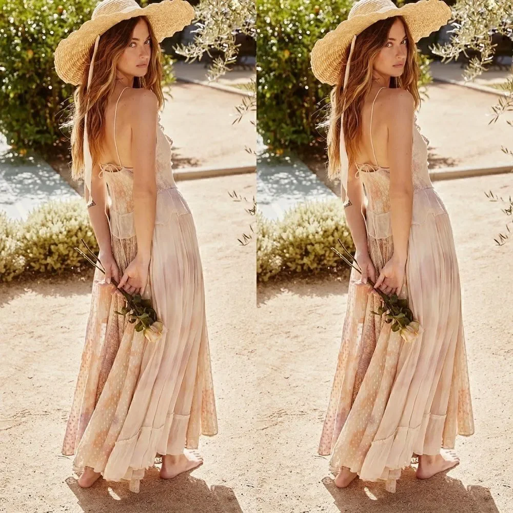 💯 New FREE PEOPLE Washed Ashore Maxi Dress